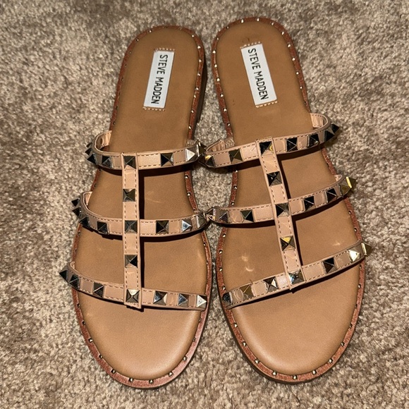 Steve Madden Averill Sandals Size 10 Color Tan Silver - Picture 2 of 10